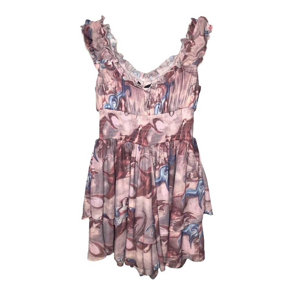 Urban Outfitters Rosie Mesh Romper Renaissance Print Size XS